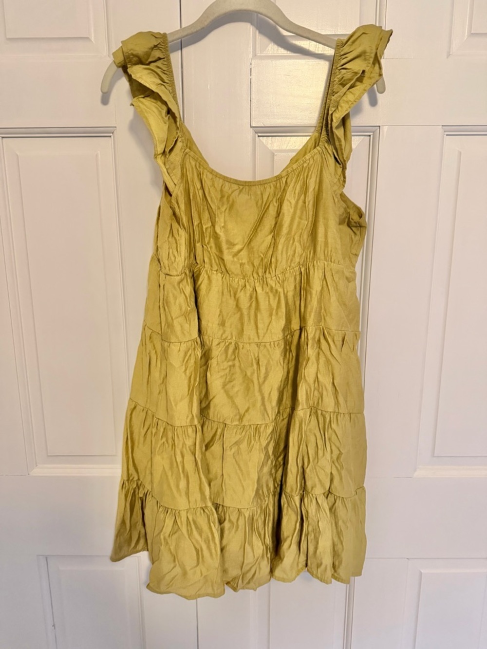 Blu Pepper Babydoll Mini Dress Large Olive Green Tiered Ruffle Boho Cottagecore - Picture 5 of 8